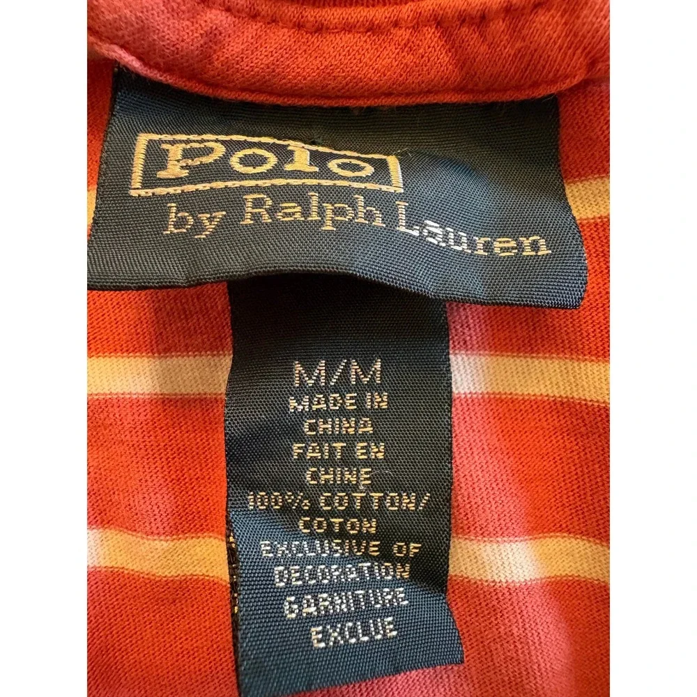 Polo Ralph Lauren Mens V-Neck Coral White Striped Preppy Pony‎ Logo Size M